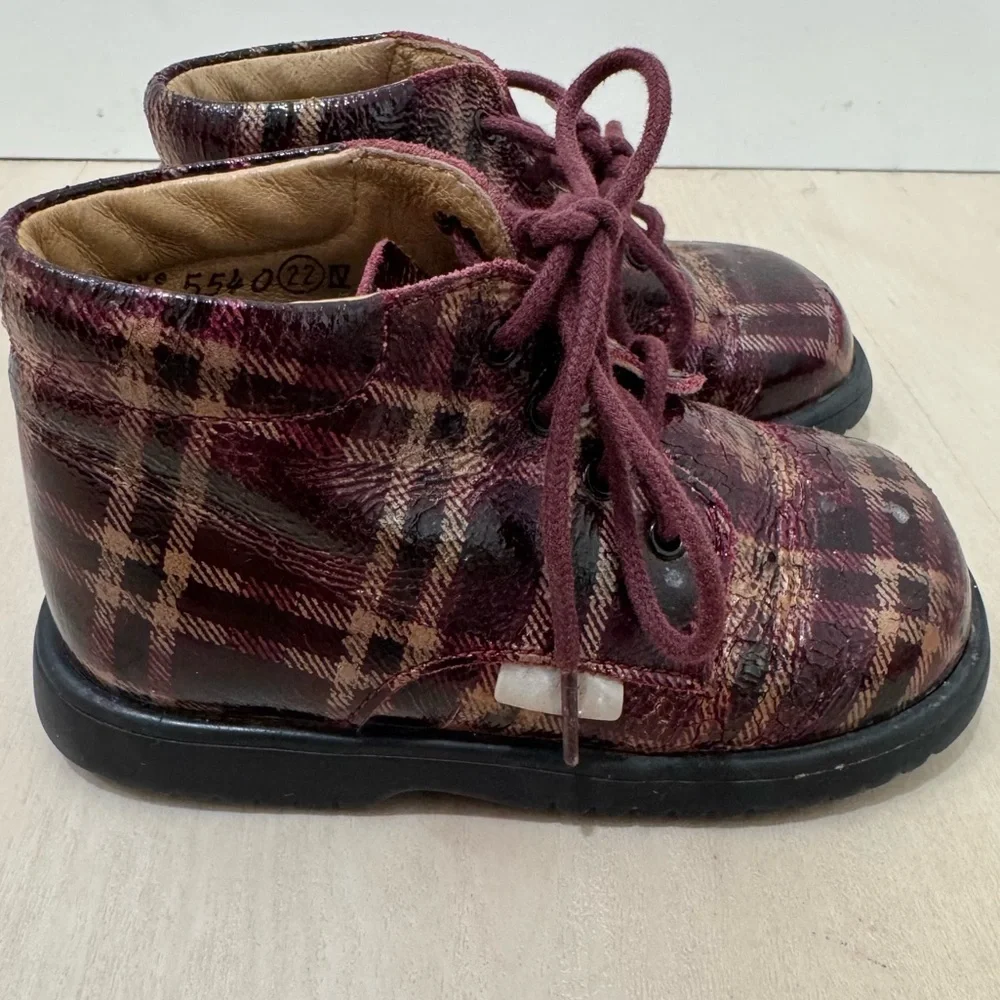 Babybotte Girl's Kids Toddler Boots Lace Up Maroon Plaid Size 22 EU Toddler 6